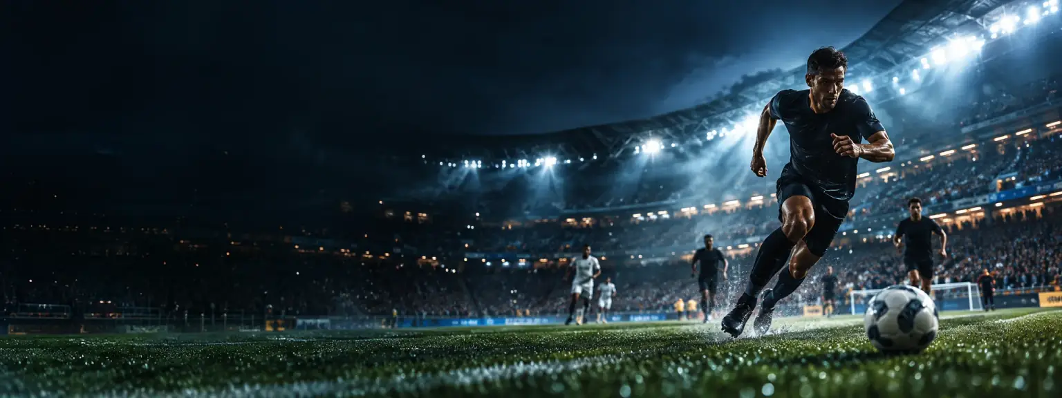 Football stadium under dramatic night lights